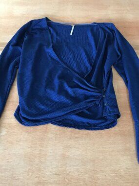 Free People Penny Wrap Top Women XL Blue Button Side Closure Long Sleeve Boho